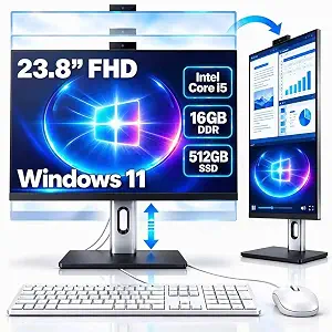Core i5 All-in-One Desktop Computers 23.8-Inch FHD All-in-One PC, 16GB RAM, 512GB SSD, 3.4GHz Up to 3.8GHz, Adjustable Pivot Stand, 5MP Webcam, WiFi, Bluetooth, HDMI, Type-C, RJ45 Core i5 All-in-One Desktop Computers 23.8-Inch FHD All-in-One PC, 16GB RAM, 512GB SSD, 3.4GHz Up to 3.8GHz, Adjustable Pivot Stand, 5MP Webcam, WiFi, Bluetooth, HDMI, Type-C, RJ45